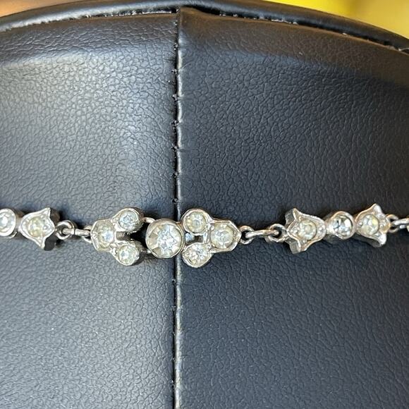 Rare 1930s Signed KTF Trifari ART DECO Rhinestone Necklace 17” Rhodium Plated - Picture 4 of 10